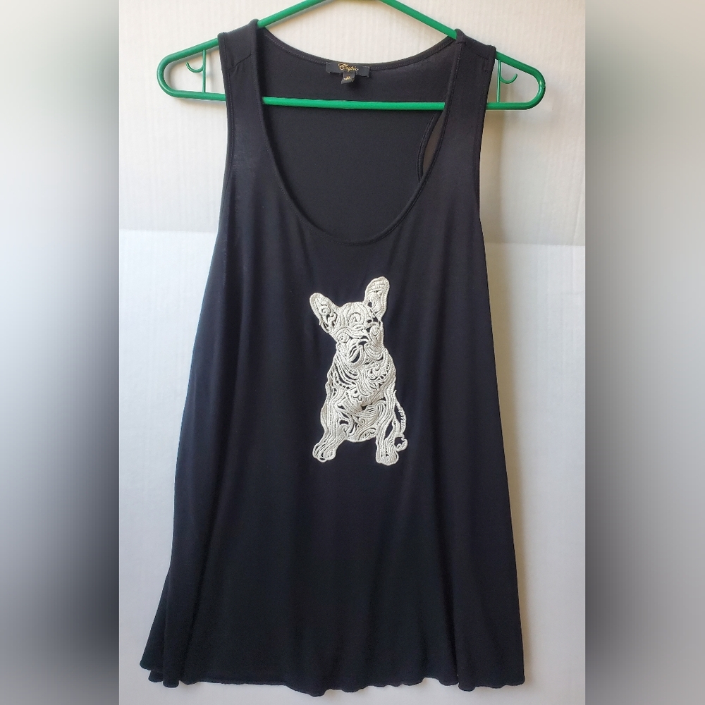 Cupio Women's Black Tank Top with French Bulldog Embroidery Sz XL